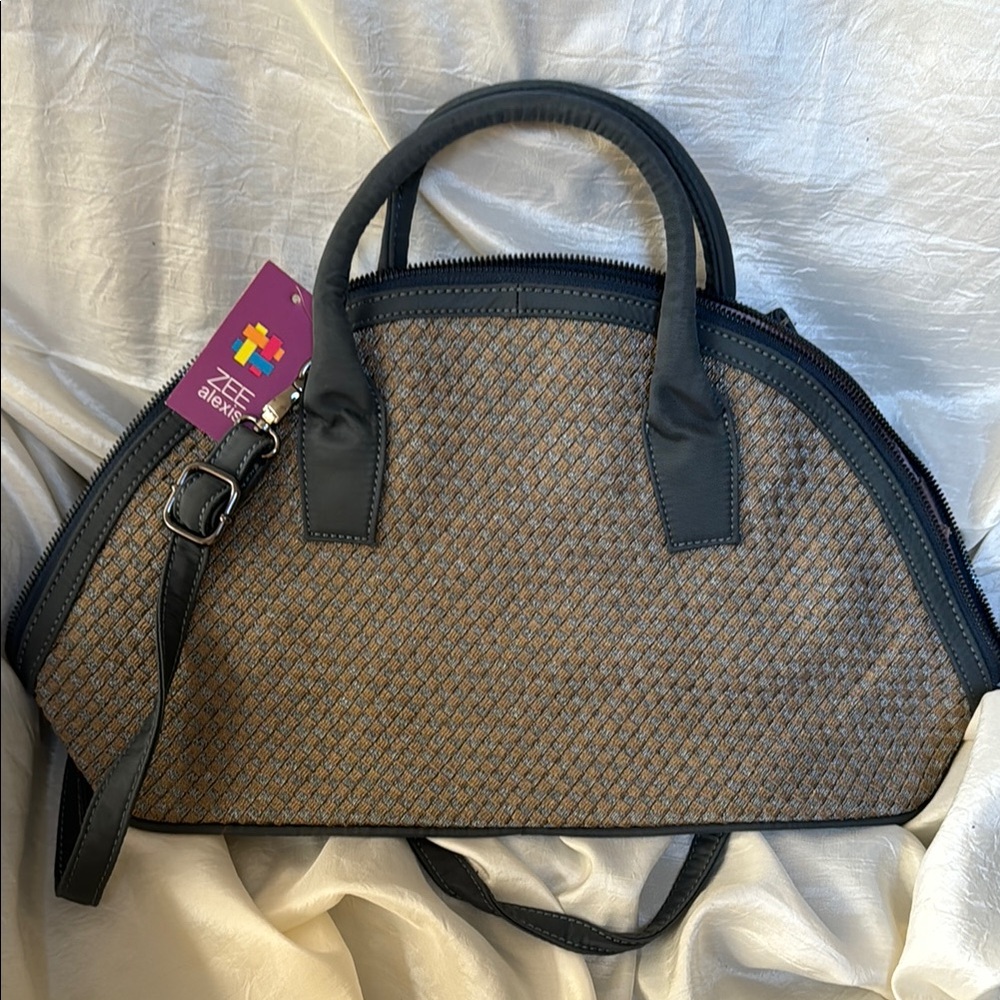 Zee Alexis Green Trim with Silver and Bronze Woven Handbag